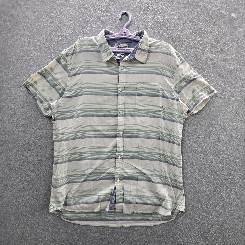 VINTAGE Quiksilver Men Button Up Shirt XXL White Striped Modern Surf Y2K